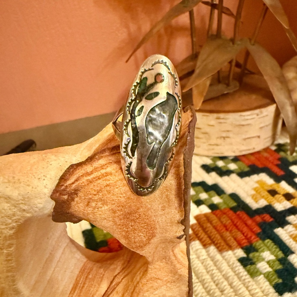 Bird Inlay Silver Ring